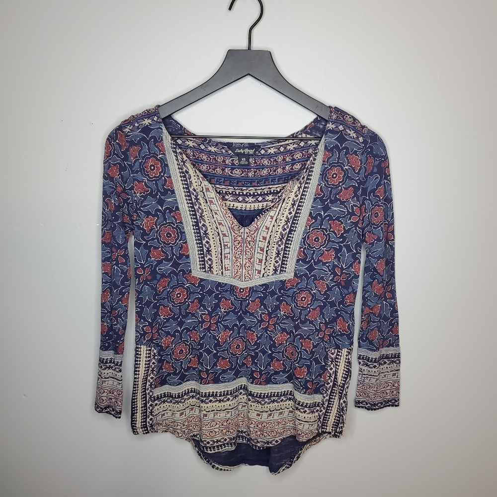 Lucky Brand Floral Woodblock Print Peasant Blouse - Picture 4 of 16